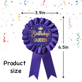 WIDEIDEAL Birthday Queen Tinplate Badge Pin, Happy Birthday Rosette Button Pin Girl or Women Purple Award Ribbon Party Decorations Sign