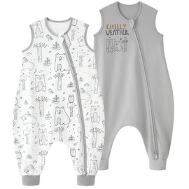 Yoofoss Pack of 2 Baby Sleeping Bags with Feet, 100% Cotton Summer Sleeping Bag, 0.5 Tog, Baby Sleeping Bag with Legs, Sleeping Romper 70 cm for Newborns, Boys, Girls, 6-18 Months