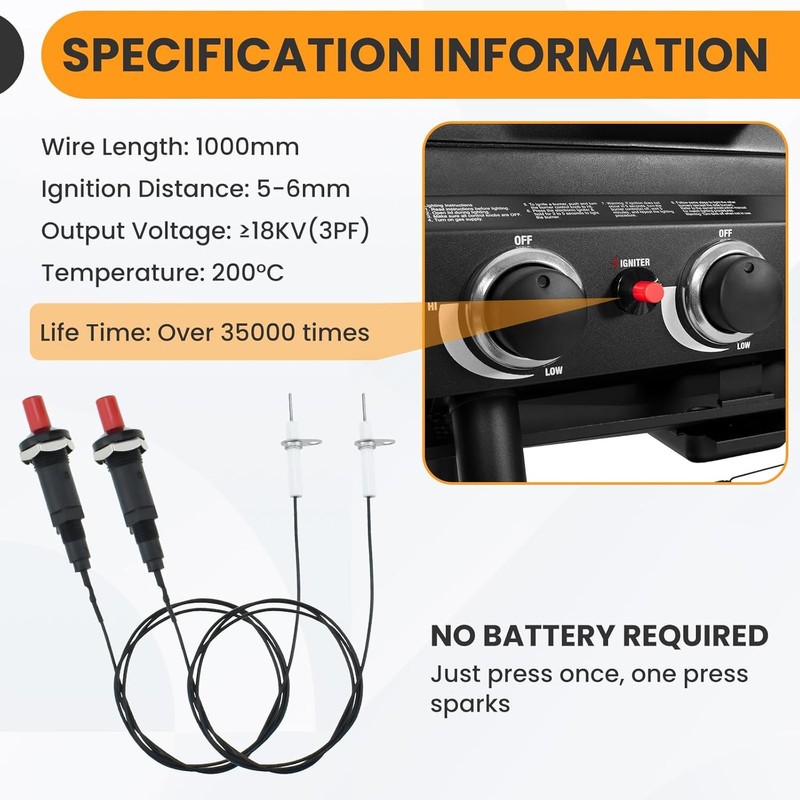 2 Pack Piezo Spark Igniter Kit - Universal BBQ Grill