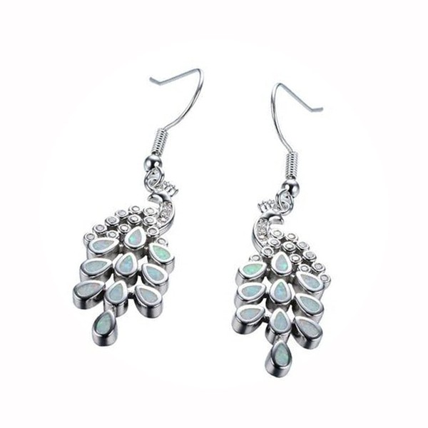 New White Faux Fire Opal and Crystal Peacock Charm Hook
