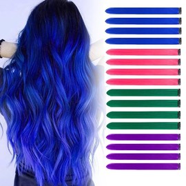 OUDQFCJ 16 Stück Hitzebeständige Haarverlängerung Clips für Frauen, Mädchen und Kinder, Party- und Festival-Dekoration(Vier Farben)