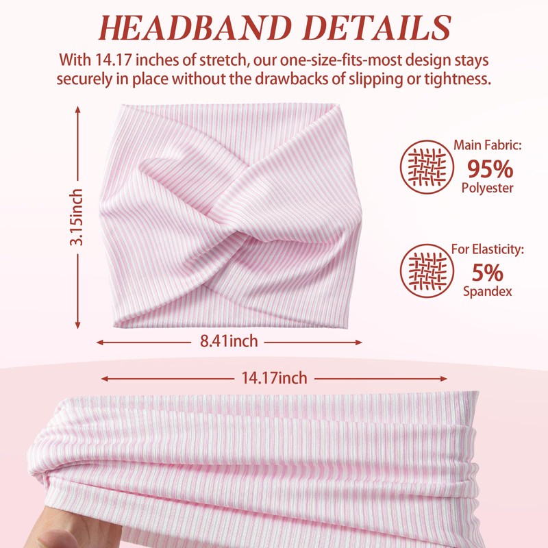 5 Pack Extra Wide Headbands for Women, Turban Knotted Bandana