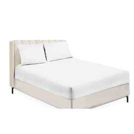 Sapphire Collection Fitted Sheet Non Iron Percale 180 Thread Count Polycotton Plain Fitted Sheets (Double, White)