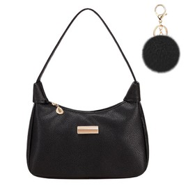 Aucuu Shoulder Bag Women's Handbag, Nylon Retro Armpit Bag with Pom Pom Keyring, Y2k Fashion Clutch Bag with Zip, Gift for Christmas and Birthday, black