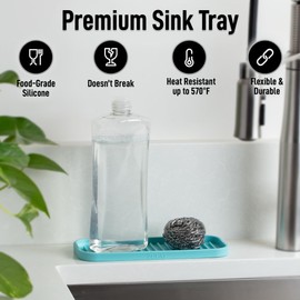 Zulay Kitchen (9x3.5) Silicone Sponge Holder for Kitchen Sink - Flexible Multipurpose Soap Tray Sponge Holder - Sink Organizer Tray for, Bathroom, Makeup, Trinkets & More (Aqua Sky)
