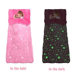 Kids Sleeping Bag for Girls, Glow in The Dark Slumber Bag for Kids with Pillow, Soft Sleeping Bag for Toddler, Sleeping Bags for Girls Boys Daycare, Naps and Sleepovers,63" x 29"