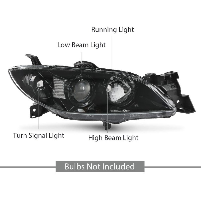G-PLUS Projector Headlights Assembly Halogen Compatible with Mazda 3 4-Door