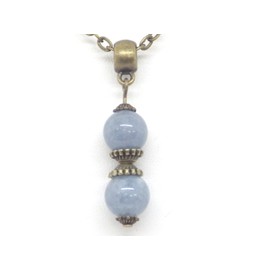 Women's necklace with blue quartz bead pendant and antique bronze Tibetan beads