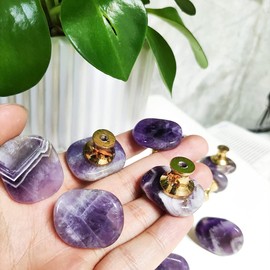YOUYOUULU Pack of 4 Natural Amethyst Knobs, Stone Knobs, Handles, Cabinet Stone Knobs, Furniture Knobs, Purple Handles for Chest of Drawers, Cupboard, Furniture, Door, DIY (Amethyst)
