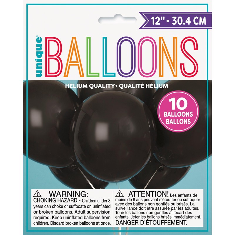 Jet Black Latex Balloons, 12" (10-Pack) - Premium-Quality & Vibrant