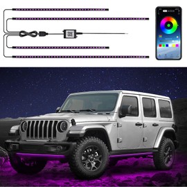 Car Underglow Lights, 4Pcs Exterior Car LED Strip Light with Wireless APP Control, 16 Million Colors 250 LEDs Neon Accent Strip with Music Mode, Waterproof Under Car Strip (No Remote)