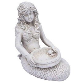 Santa's Workshop 15.6" COLDCAST Mermaid BIRDBATH/Feeder Antique White Garden Décor, One Size