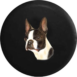 Funny Spare Tire Wheel Cover for Camper SUV Trailer Truck RV JP Thick PVC Leather | Boston Terrier Dog Lover Adopt Rescue Black 33 Inch