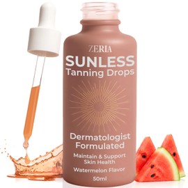 Zeria Tanning Drops to Drink – Sunless Tanning Drops for Face & Body – Vegan, Edible Self Tanner with Beta-Carotene, Tyrosine, & Copper – Natural Glow & Melanin Booster – Watermelon Flavor – 50mL
