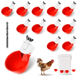 Chicken Water Cups 12pcs - Automatic Filling Waterer Feeder, Gravity DIY Poultry Watering System, Chicken Water Dispenser Bowl, Chicken Coop Accessories for Hens, Duck, Goose, Turkey (Red)