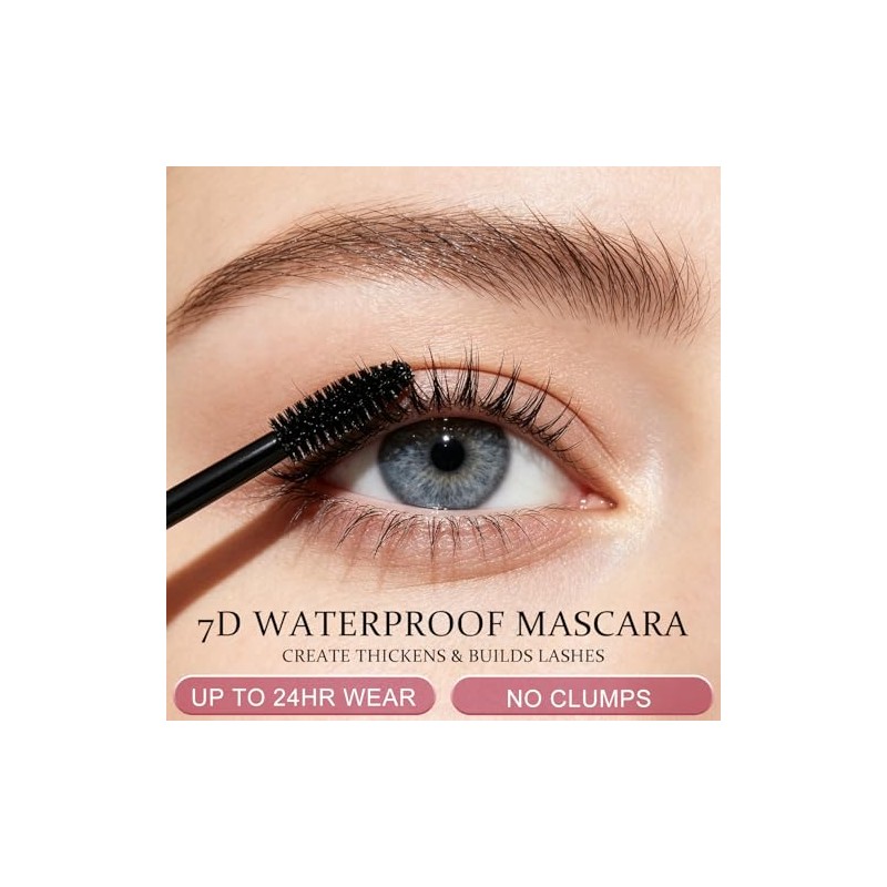 7D Waterproof Mascara, Long Lasting Buildable Volume Natural Curling Lashes,Smudge-Proof,