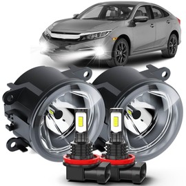 Front Bumper Driving Fog Light Lamps,with H11 LED Fog light,Left & Right Fog Lights Assembly Replacement Fit 2016-2021 Honda Civic,Fit Honda Pilot 2016-2018,Fit Honda CR-V CRV 2012-2014,White，4pcs