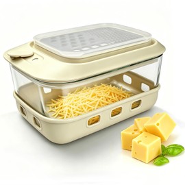 Glass Cheese Grater with Container and Lid, 46OZ Airtight Cheese Grater Bowl, Non-Slip Silicone Base, BPA-Free, Dishwasher & Freezer Safe for Cheese, Butter and Chocolate