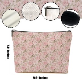 2pcs Pink Vintage Roses Floral Makeup Bag, Pink Coquette Roses Flower Cosmetic Bag Rose Gifts for Women Female Girls Sister BFF Nature Lover, Travel Zipper Pouch Christmas Thanksgiving Birthday Gifts