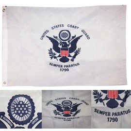 AES 2x3 Embroidered USCG U.S. Coast Guard 2ply Sewn Nylon Flag 2'x3' 2 Clips Fade Resistant Double Stitched Premium Penant House Banner Grommets