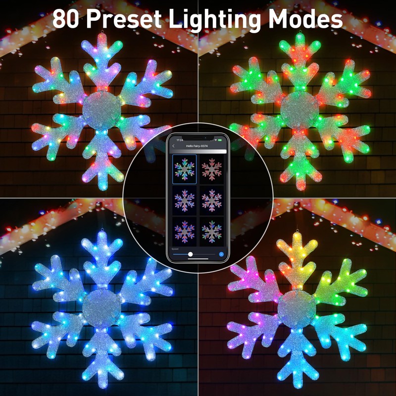 Popotan Smart 31-in Hanging Snowflake Hanging Decoration with Color Changing