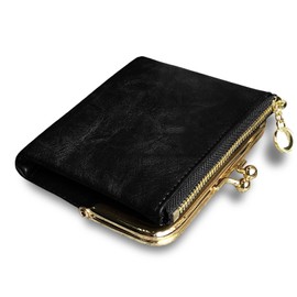 TOPKULL Womens Wallet Small Bifold Rfid Ladies Mini Vintage Coin Purse With Zipper and Kiss Lock (Black)