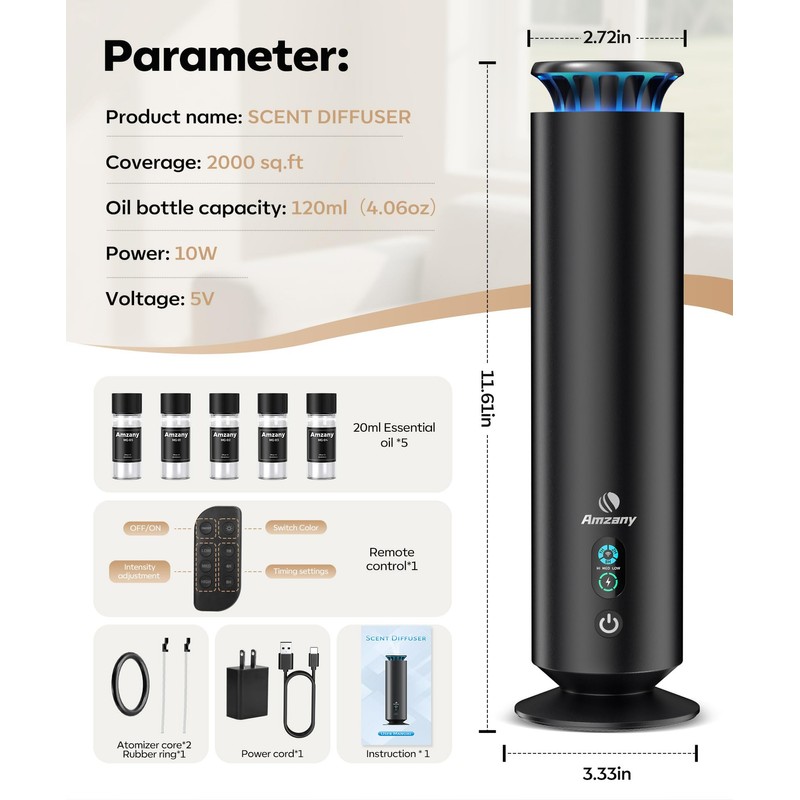 Waterless Scent Diffuser Kit,Scent Diffuser with 7 Lights and Breathing