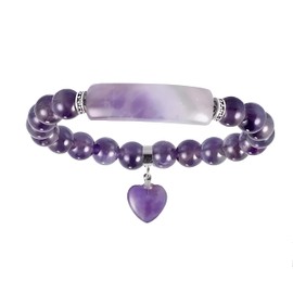 RICHARD-911 Pulsera Brazalete Con Dije Colgante De Corazón De Cuarzo Amatista Elástica Joyería Regalo Para Pareja Amor Amistad Piedra Natural Esclava Cuentas Rosario Cristal Morado