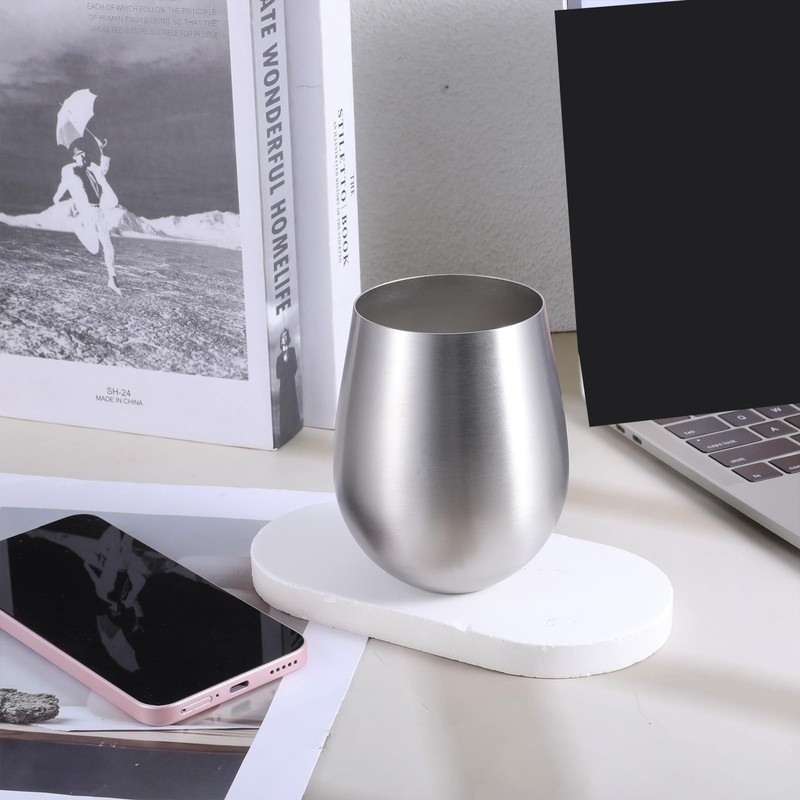 Exclaith 4 Pack Silver Wine Glasses 18oz Stemless Wine Tumbler