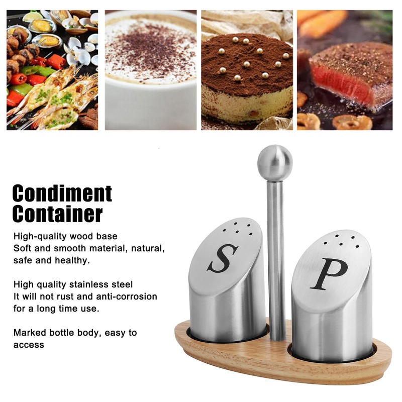 Stainless Steel Condiment Container Pot Seasoning Box Set Spice Pepper