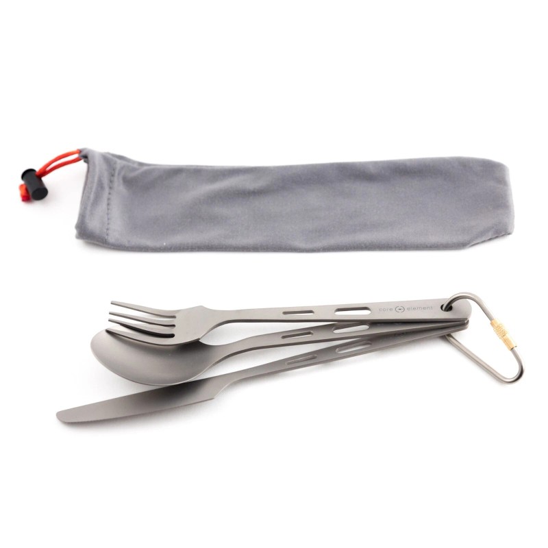 Core Element 100% Titanium Three-piece Utensil Set Fork Knife Spoon