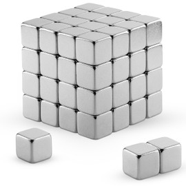 Poppstar 68 Mini Cube Magnets, Strong (5 x 5 x 5 mm), Holds up to 0.8 kg, Silver