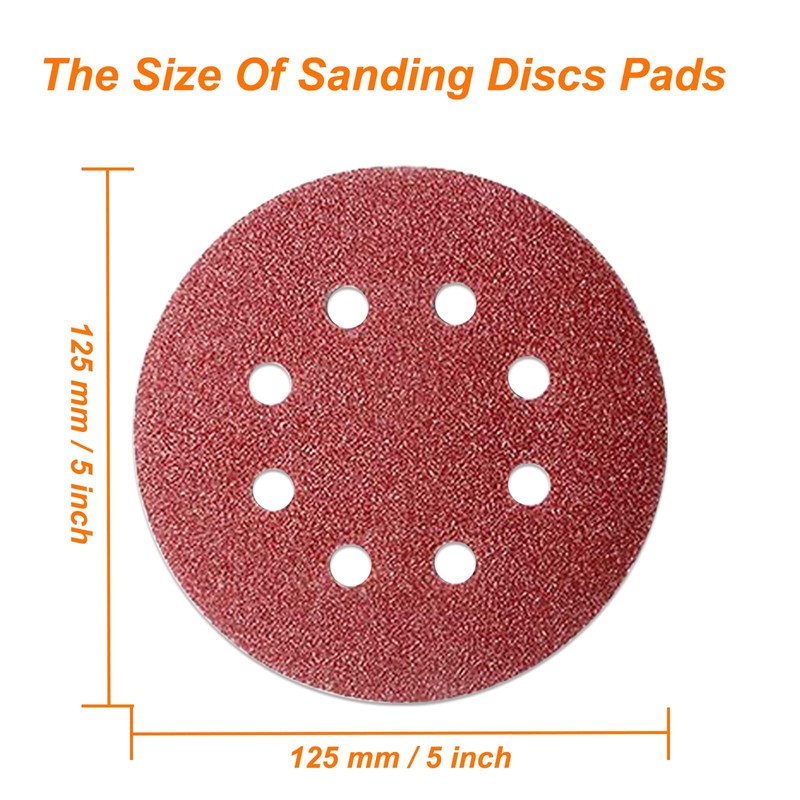 50Pcs 125mm 8 Holes Sanding Discs Pads Sanding Sheets, 5