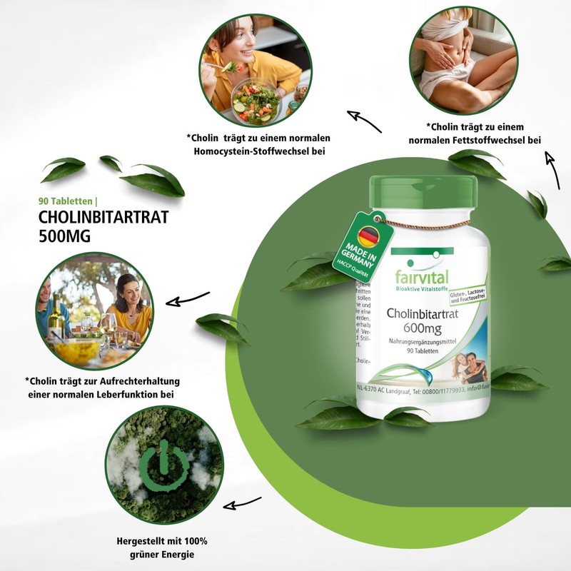 Fairvital | Cholinbitartrat 600mg - 90 Tabletten - Leber &