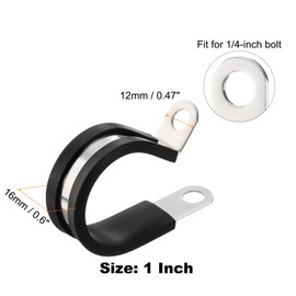 sourcing map 50pcs 304 Stainless Steel Cable Clamps 1 Inch Rubber Cushioned Insulated Clamp Metal Loop Pipe Clamp for Tube Pipe Wire Cord Installation