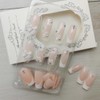 24Pcs French Tip Press on Nails Square Medium Flower Fake