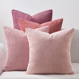 Topfinel Cushion Covers 40 x 40 cm, Pink Set of 4 Corduroy Cushion Covers, Decorative Cushion Cover for Sofa, Bedroom, Living Room, Balcony, Children, Fluffy, Colour Gradient