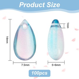 OLYCRAFT 100pcs Teardrop Glass Beads Teardrop Glass Beads Glittered Glazed Flower Beads Teardrop Beads Spacer Beads Blue Pink Jewelry Making Bracelet Necklace