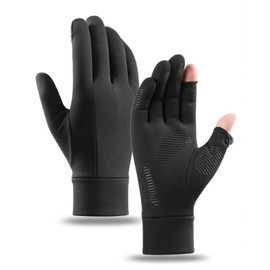 POONWEI Winter Warm Men's and Women's Touch Screen Outdoor Liner Gloves with Fingerless Design, Suitable for Skiing, Running, Mountaineering, and Cycling (Black, L)