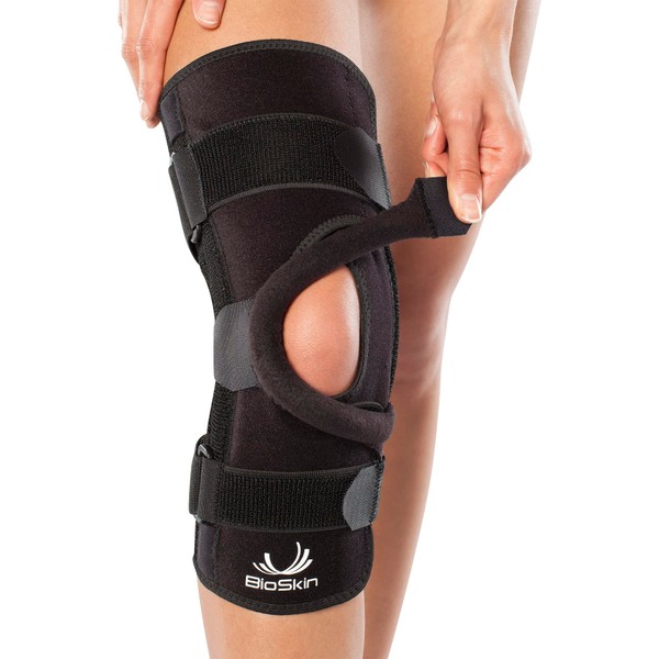 BIOSKIN Wraparound Patella Stabilizer Knee Brace for Patellofemoral Pain, Patella Tracking Disorders, Dislocation, and Subluxation, Left or Right Kneecap Tracking (L)