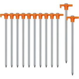 12PCS Tent Stakes Heavy Duty Camping Stakes,AVOFOREST 10 Inch Non-Rust Metal Tent Pegs Ground Stakes Tent Spikes Camping,Garden,Hiking Orange