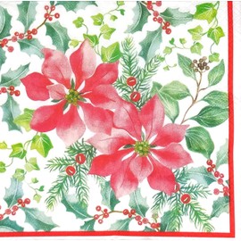 AM Décor 20 Count 3-Ply Luncheon Paper Napkins for Holiday Dinner Party Decorative Decoupage - 13" x 13" (Unfolded) (Beautiful Poinsettia)