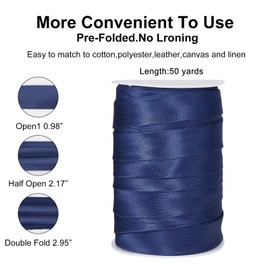 NICENEEDED Double Fold Bias Tape Bias, 1 Inch Satin Bias Tape Navy Blue Wide Fold Tape, Binding Tape DIY Garment Accessories for Sewing Hemming Seaming Piping Quilting