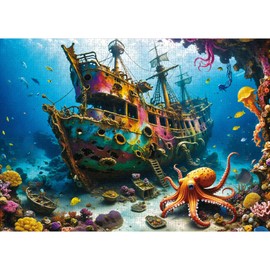 lamplig Puzzles for Adults 1000 Pieces - Octopus Pirate Ship Ocean Sea - 1000 Piece Puzzles with Letters on Back - Jigsaw Puzzles 1000 Pieces for Fun Game Nights - 27.6" L X 20.5" W, 1:1 Poster