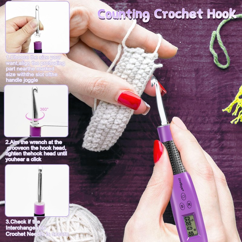 24-in-1 Ergonomic Crochet Hook Set with LED Light & Stitch