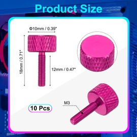 MECCANIXITY M3x12mm Knurled Thumb Screw, 10 Pcs Aluminum Alloy Flat Knurled Head Thumb Screws Bolts Grip Knobs Fastener for PC Computer Case, Rose Pink