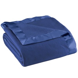 OakRidge Satin Fleece Blanket, Full/Queen, Twin or King Size – 100% Polyester Lightweight Fabric and Cozy Satin Binding Edges in Tightly Folding Travel Blanket, Navy Blue
