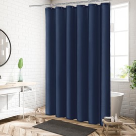 MitoVilla Extra Long Shower Curtain Liner - 72 x 84 Inches, Navy Blue Shower Liner Fabric with Plastic Hooks, Waterproof Bath Curtain Liner Polyester Soft Lightweight, Washable