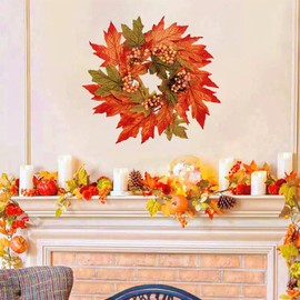 2Pcs Thanksgiving Candle Wreath, 10 Inch Fall Maple Leaf witn Artificial Berries for Cabinets Farmhouse Festive Candlesticks Centerpieces for Thanksgiving, Wedding Party, Dinner Table Decor