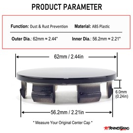 RTrhinotuning 4 PCS 62mm Wheel Center Caps Compatible with 2018-2022 Accord 4 Door Sedan Sport 19" Rims 44732-TVA-A21, OD: 2.44"(62 mm) ID: 2.21"(56.2 mm) Glossy Black Hub Caps